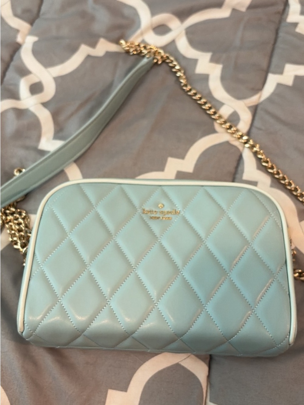 kate spade Quilted Crossbody Bag in Light Blue with Gold Chain
